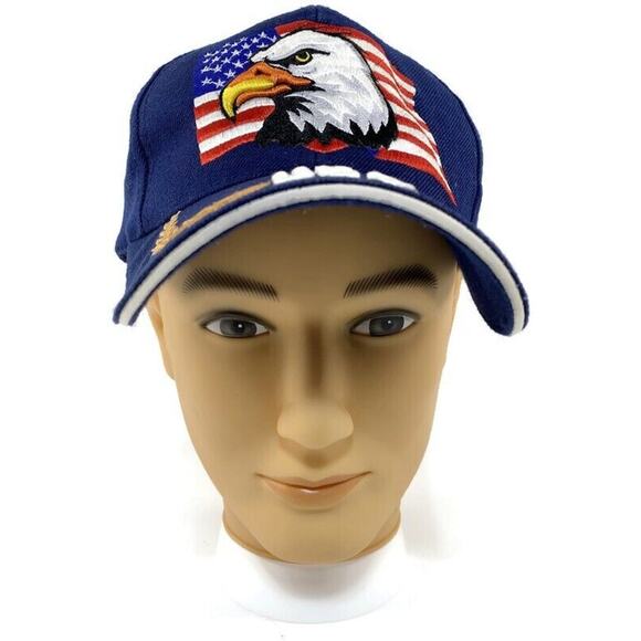 USA Bald Eagle American Flag Ball Cap Embroidered Blue Adjustable Snapback - Picture 7 of 8